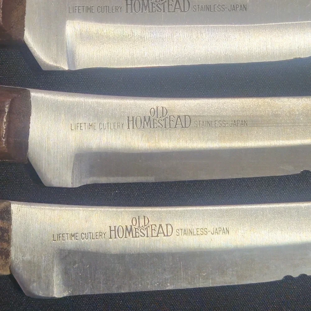 Old Homestead Steak Knife Set 8pc Wood Handles Block Stainless Japan Vintage